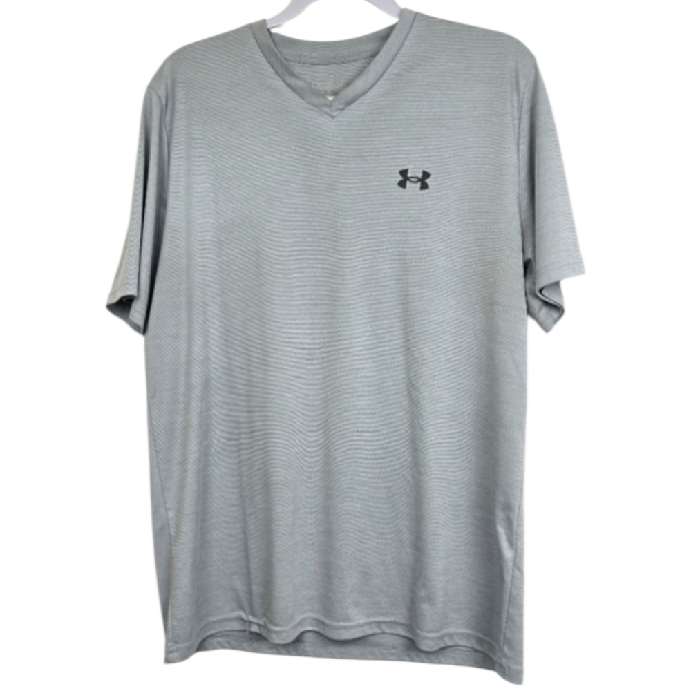 Under Armour Men's Gray V- Neck T- Shirt Large Athletic Performance Short Sleeve